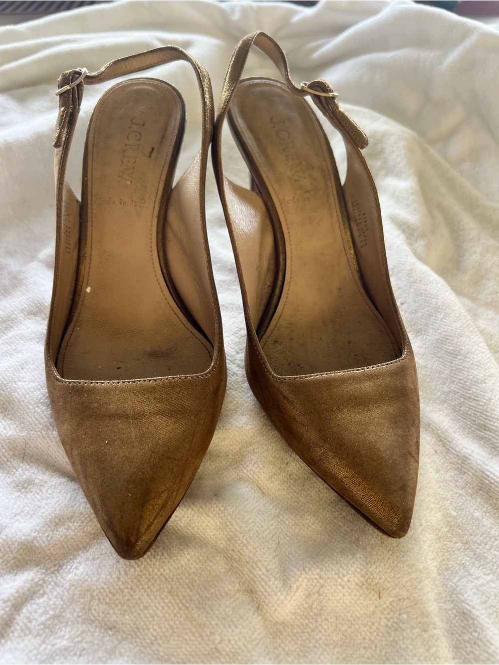 J. Crew Tan Suede Pointed-Toe Slingback Heels